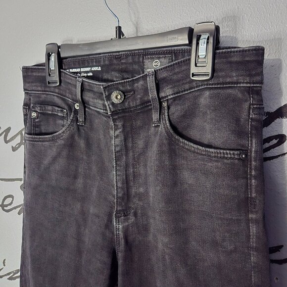 AG Farrah High Rise Raw Hem Ankle Skinny High-Rise Jeans, Distressed Black, 26" - Picture 2 of 9